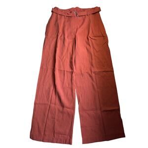 Moon River Anthropologie Wide Leg High Waist Trousers Rust Orange Belted Sz L